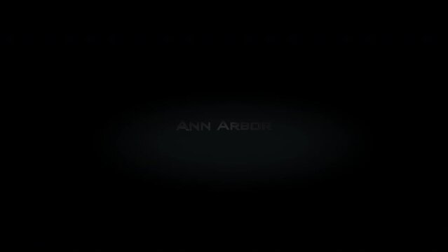 Ann Arbor 3D title word made with metal animation text on transparent black