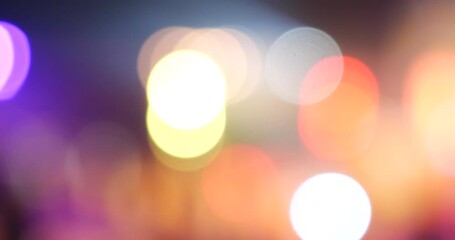 Colorful Bokeh abstract blurred background music festival stage show performance party. Vibrant bokeh background spark animate motion. Backdrop display with twinkling night life shape blinking light