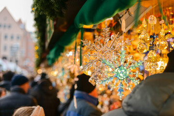  Christmas markets atmosphere. Christmas toys and decor.Sale and purchase of decorations for...