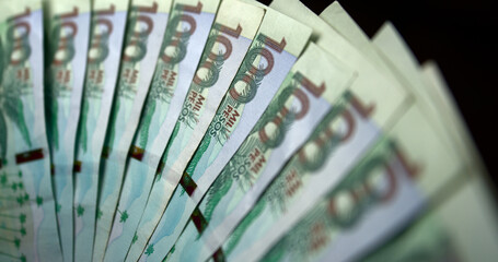 Fan of Colombian money bills pesos COP - obrazy, fototapety, plakaty