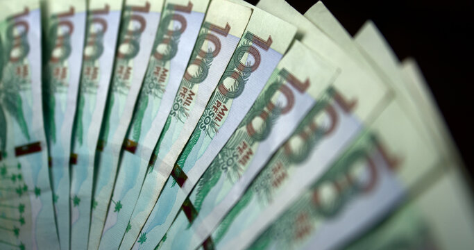 Fan of Colombian money bills pesos COP