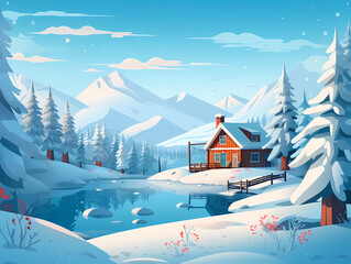 Illustration of winter scene cartoon background