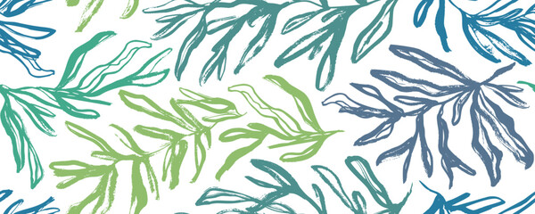 Multi colored rosemary branches seamless banner design. Abstract botanical seamless pattern.