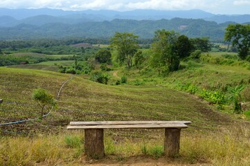 wooden bench in the mountains