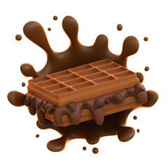 3d icon Chocolate Waffle, 3d illustration, 3d element, 3d rendering.