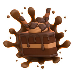 3d icon Chocolate Cake Slice, 3d illustration, 3d element, 3d rendering.