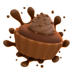 3d icon Chocolate Cupcake, 3d illustration, 3d element, 3d rendering.