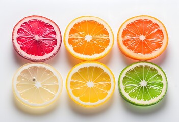 colorful fresh sliced fruit isolated on a white background