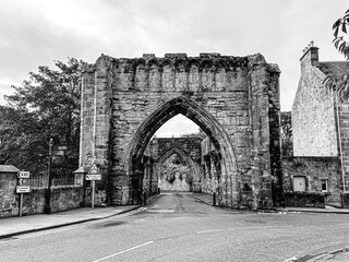 St Andrews, Scotland - September 22, 2023: The stone walls and roadways around the cathedral...