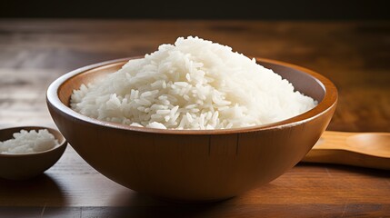  two bowls of rice on a wooden table on black background