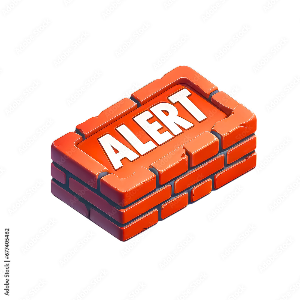 Poster a stack of red bricks forming a box with the word 