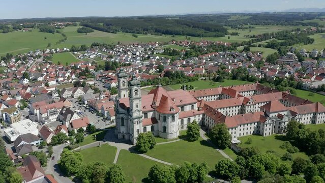 Aerial view, flight at Ottobeuren Abbey, Unterallgaeu, Swabia