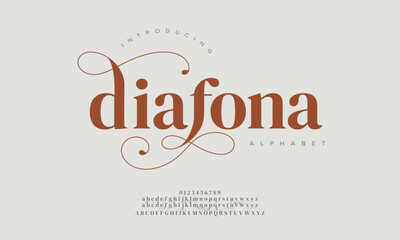 Diafona premium luxury elegant alphabet letters and numbers. Elegant wedding typography classic serif font decorative vintage retro. Creative vector illustration