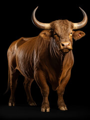 Bull Studio Shot Isolated on Clear Black Background, Generative AI