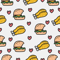 Cartoon food pattern design for decoration, background, wallpaper and print