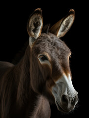 Donkey Studio Shot Isolated on Clear Black Background, Generative AI