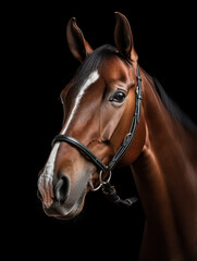 Horse Studio Shot Isolated on Clear Black Background, Generative AI