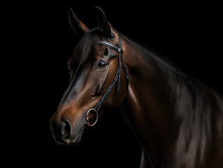 Fototapeta premium Horse Studio Shot Isolated on Clear Black Background, Generative AI