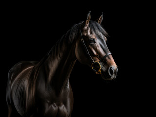 Obraz na płótnie Canvas Horse Studio Shot Isolated on Clear Black Background, Generative AI