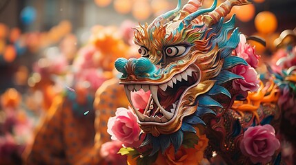 Fototapeta na wymiar A vibrant dragon dance, symbolizing good fortune 