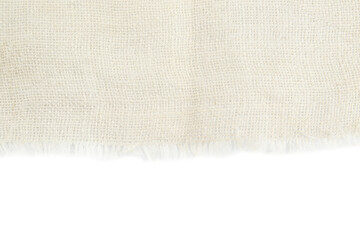 Light burlap fabric isolated on white, top view