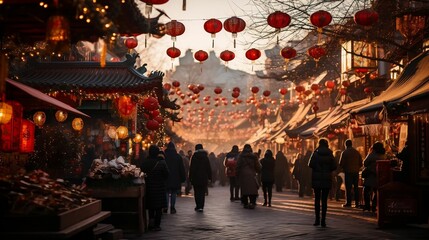 Fototapeta premium A vibrant marketplace filled with festive decorations 