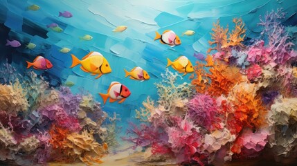 Fototapeta na wymiar A surreal depiction of an underwater world, where coral reefs and marine life come to life with special paint brush art