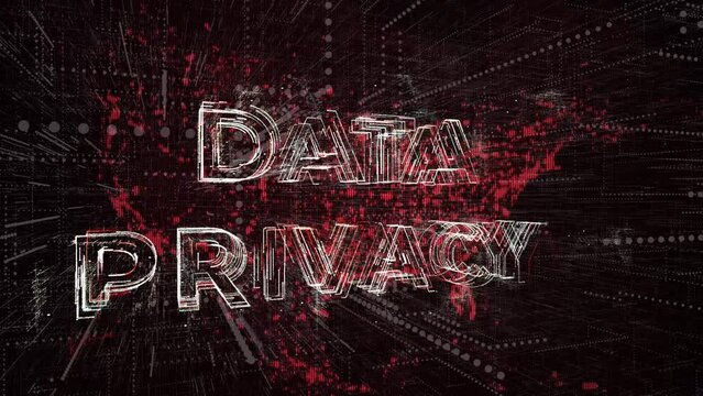 Data privacy concept text on a red United states map background- 3D animation