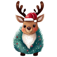  flat design reindeers dressed for Christmas. Christmas reindeer with decorations and sweets