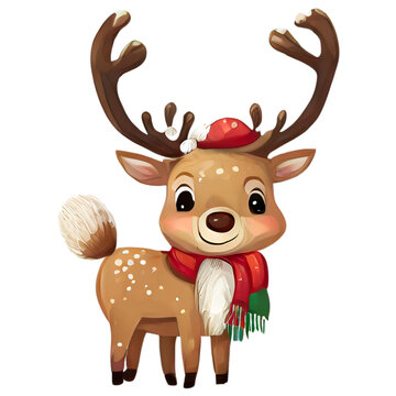  flat design reindeers dressed for Christmas. Christmas reindeer with decorations and sweets