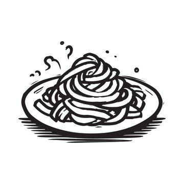 hand drawn illustration of spaghetti served on the plate