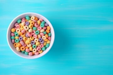 Top View of multicolored cereals in a bowl