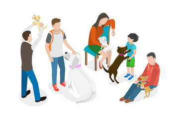 3D Isometric Flat  Conceptual Illustration of Animal Shelter, Pet Rehabilitation or Adoption Center