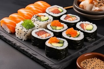 Sushi assortment with eel black sesame Menu Top view