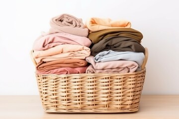 Wooden basket with clothes white background