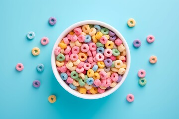 Top View of multicolored cereals in a bowl