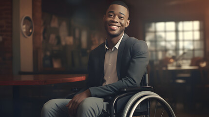 black man in wheelchair, man in wheelchair, happy african american man in wheelchair, elegant man in wheelchair
