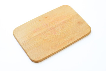 wooden cutting board isolated on white background, plank wood in the kitchen