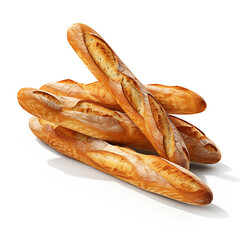 French baguettes on a white background. AI Generative