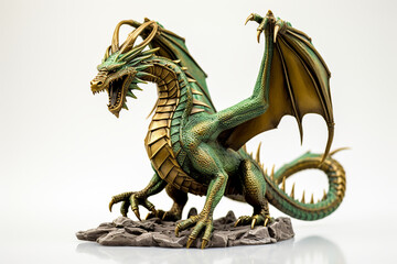 Fototapeta premium A bronze dragon figurine on a white background