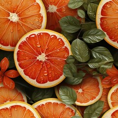 A vibrant seamless pattern tile design depicting realistic slices of persimmon, capturing their orange color and soft, jelly-like texture - obrazy, fototapety, plakaty