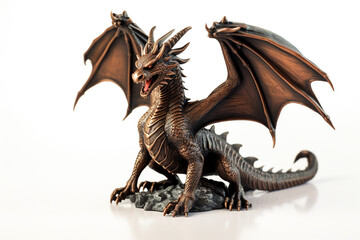 Fototapeta premium A bronze dragon figurine on a white background