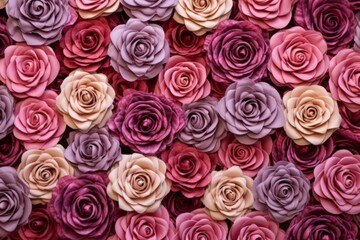 Dry rose flowers arranged in a top view pattern flat on a surface