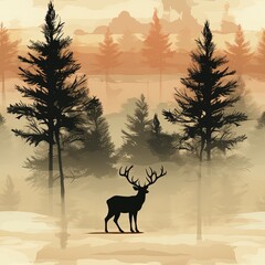 deer in the forest winter landscape seamless wallpaper