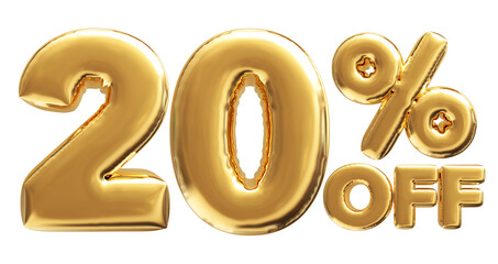 20 Percent Off Sale Discount Gold Number 3D Render