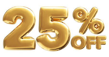 25 Percent Off Sale Discount Gold Number 3D Render