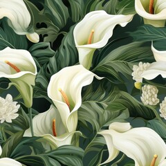 A graceful seamless pattern tile design featuring realistic calla lilies, capturing their elegant shape and smooth petals