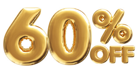 60 Percent Off Sale Discount Gold Number 3D Render