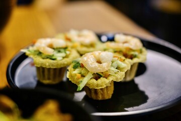 Prawn pie tee (kueh pai tee) filled with julienned jicama, i.e. Chinese turnip or yam bean (sengkuang) at Limapulo: Baba Can Cook, a Peranakan restaurant in Chow Kit - Kuala Lumpur, Malaysia