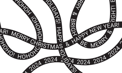 Christmas background with black threads. Black stripes with holiday text. - obrazy, fototapety, plakaty